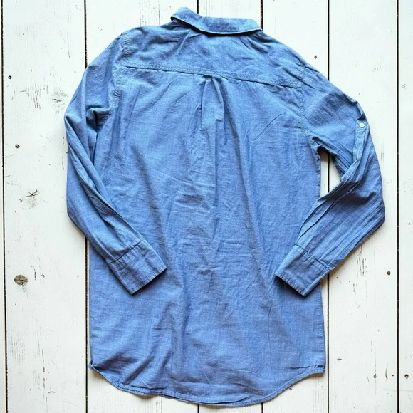 J.Crew Blue Chambray Tunic Shirt Women’s Medium Cotton Button Front Long Sleeve - Picture 8 of 10